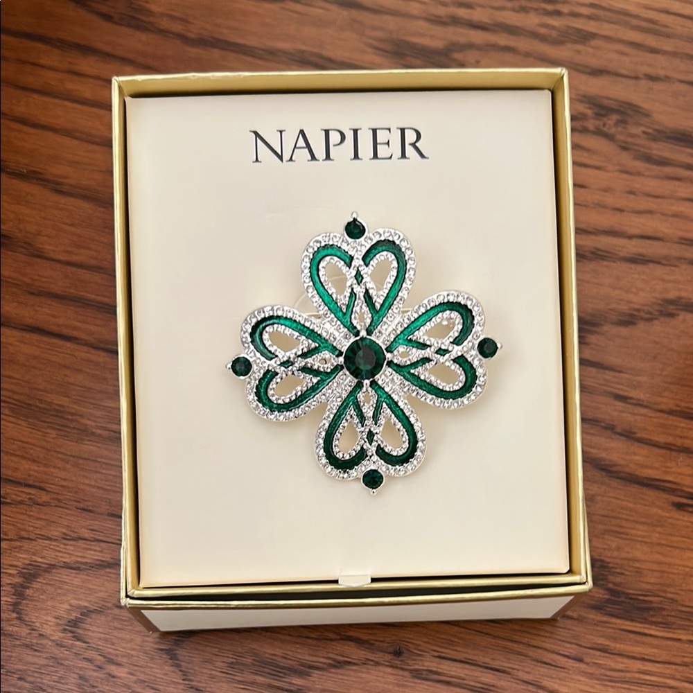 Napier Green and Silver Celtic-Inspired Brooch, New with tags